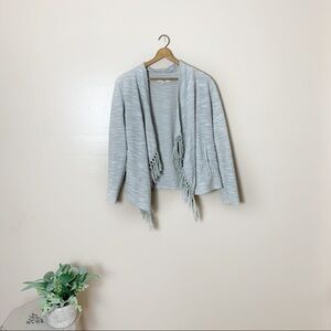 [Jack BB Dakota] Light Gray Open Front Fringe Long Sleeve Cardigan Sweater